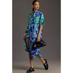 NWT Anthropologie Maeve The Soren Blue Floral Cotton Long-Sleeve Shirt Dress 2X